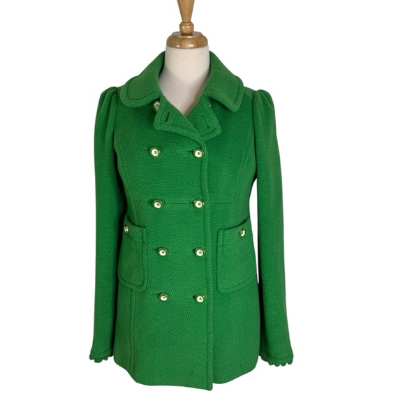 Juicy Couture Wool Textured Essex Double Breasted Pea Coat Kelly Green Size S - Picture 2 of 15
